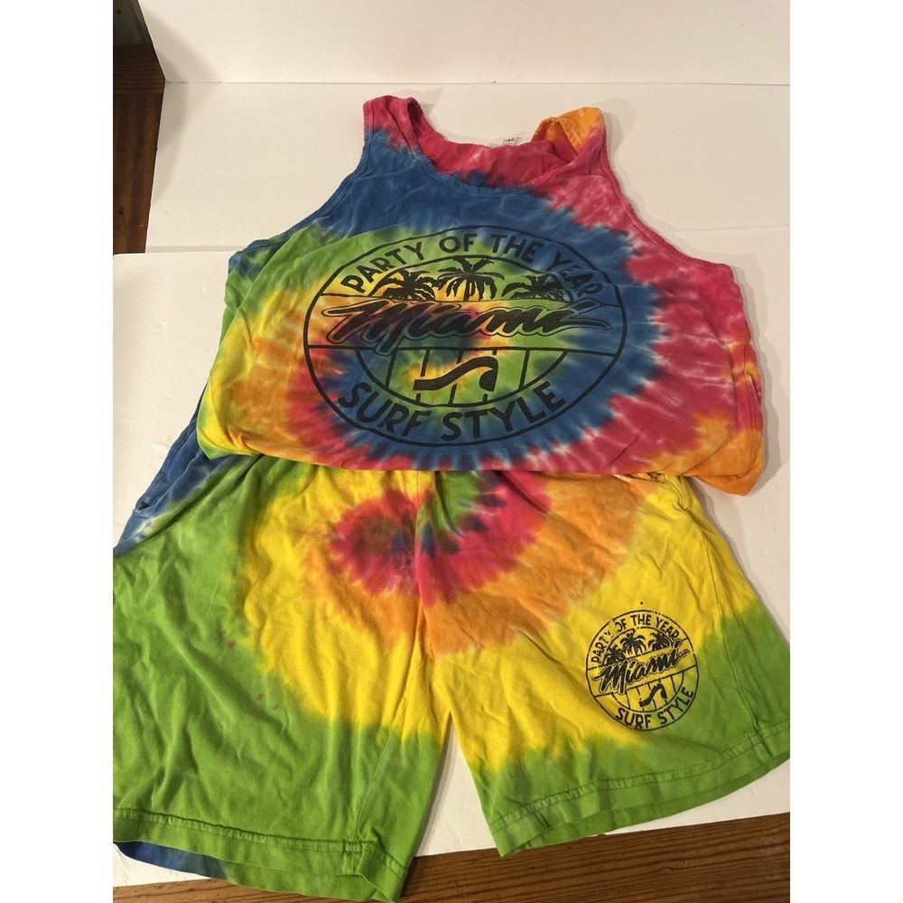 Surf Style Party Of The Year Miami Tank and Shorts Tie Dye Mens Medium Set